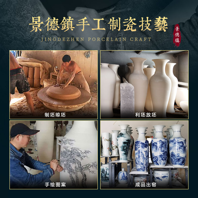 Jingdezhen ceramics by hand draw pastel big vase landing place hotel opening gifts oversized living room