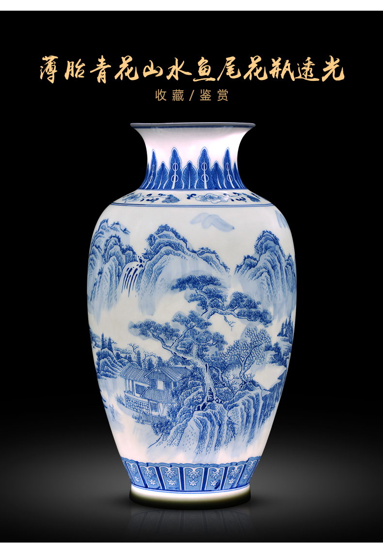 Jingdezhen blue and white porcelain vase and thin body porcelain antique Chinese style household flower arrangement sitting room adornment is placed