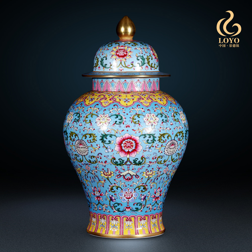 Jingdezhen ceramics imitation the qing qianlong blue scramble for flower general storage jar sitting room of Chinese style household act the role ofing is tasted furnishing articles