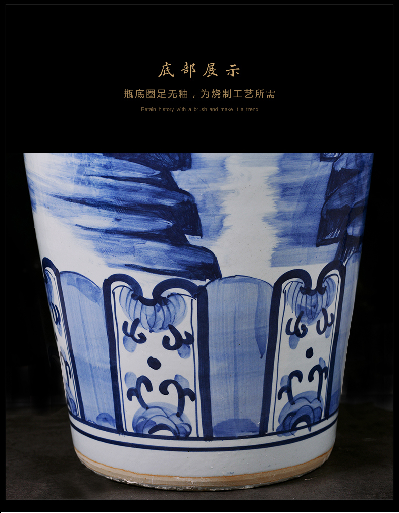 Jingdezhen ceramic floor large antique blue and white porcelain vase qingming scroll sitting room adornment is placed large hotel