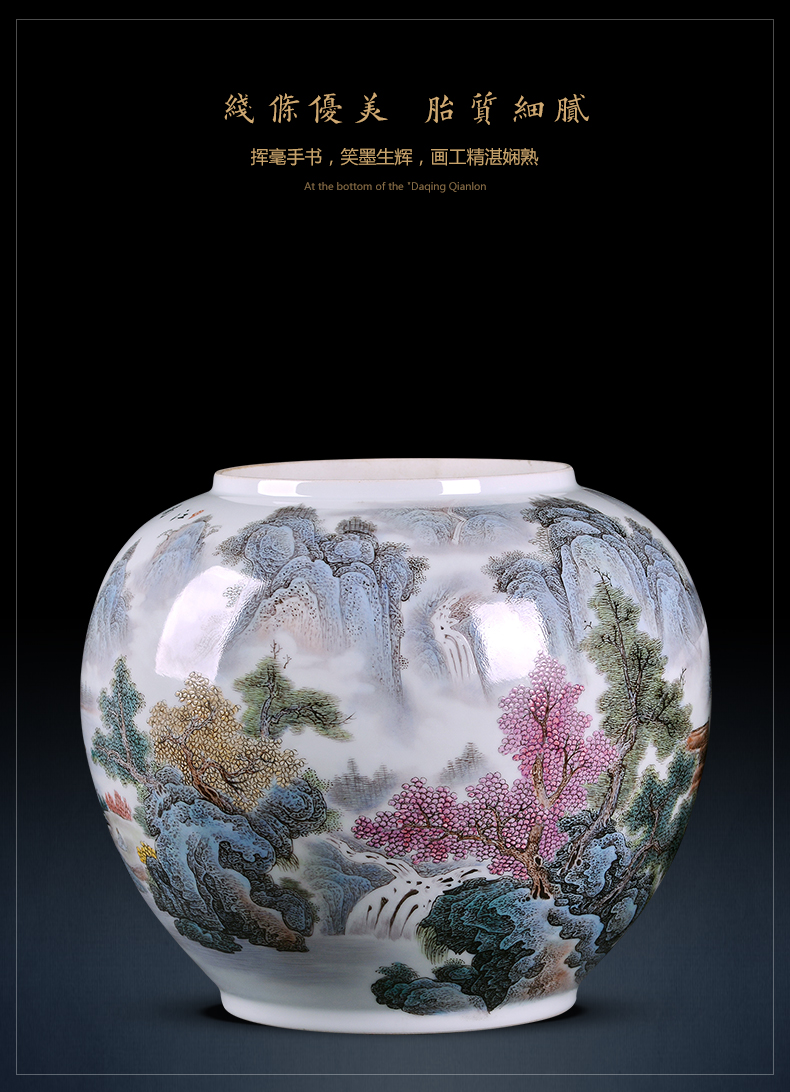 Jingdezhen ceramics general famous hand - made pastel landscape cover pot storage tank decoration of Chinese style household furnishing articles