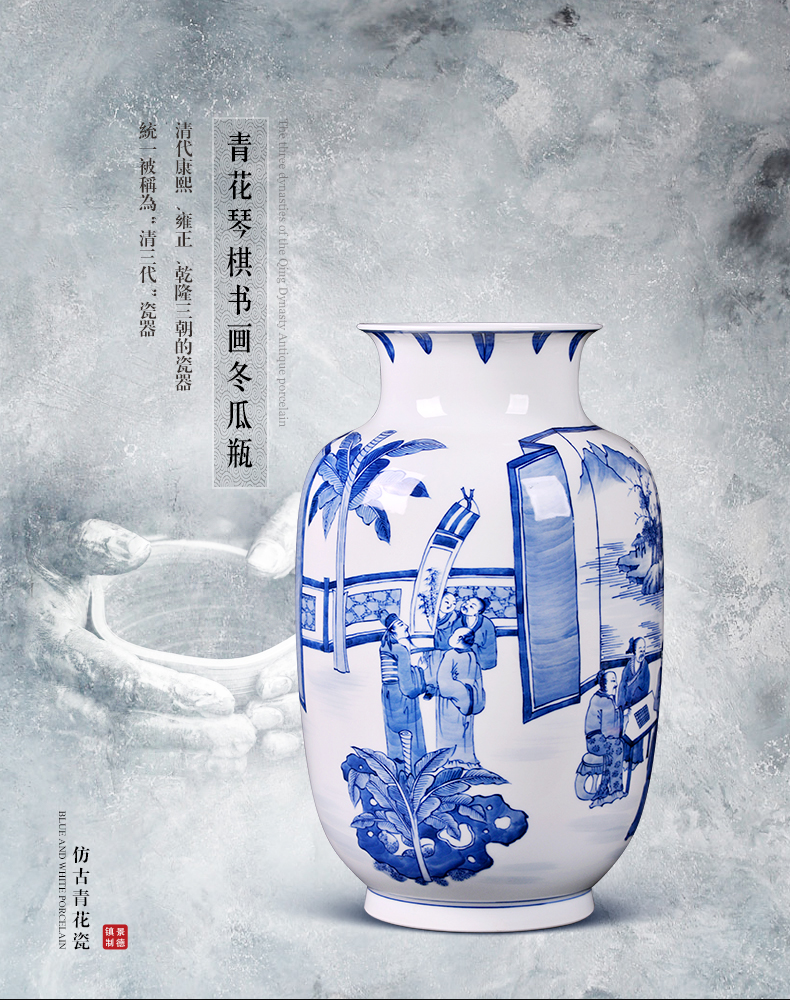 Famous master of jingdezhen ceramics hand - made vases, antique blue - and - white Chinese style living room TV cabinet porch is decorated furnishing articles