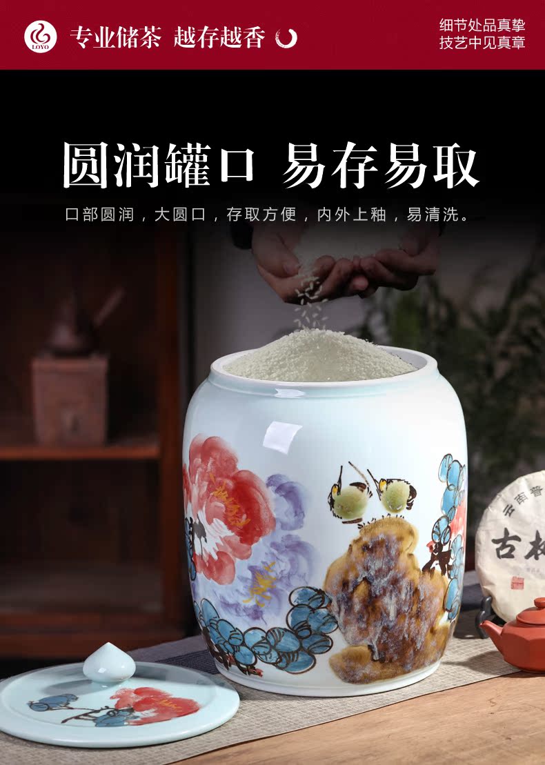 Jingdezhen ceramic tea set blooming flowers porcelain tea pot of large capacity storage tea tea storage sealed cylinder wake furnishing articles