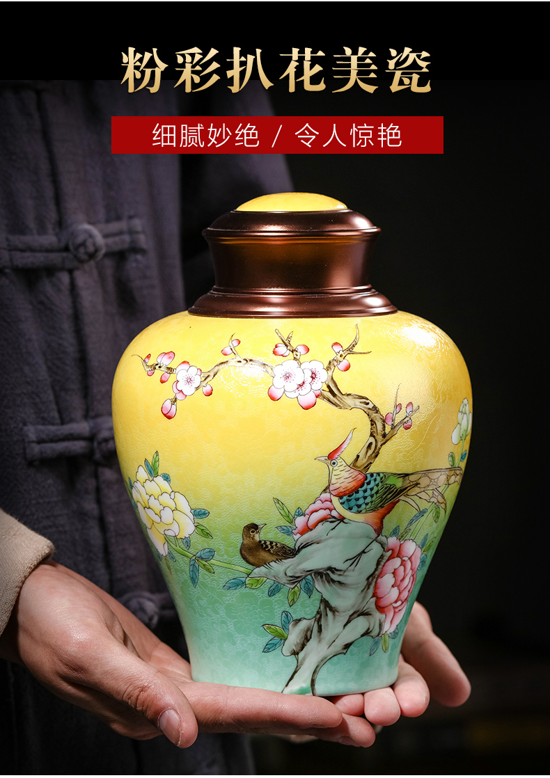 Jingdezhen manual caddy fixings tea storage jar with cover the food - grade sealed as cans ceramic tea pot awake half a catty