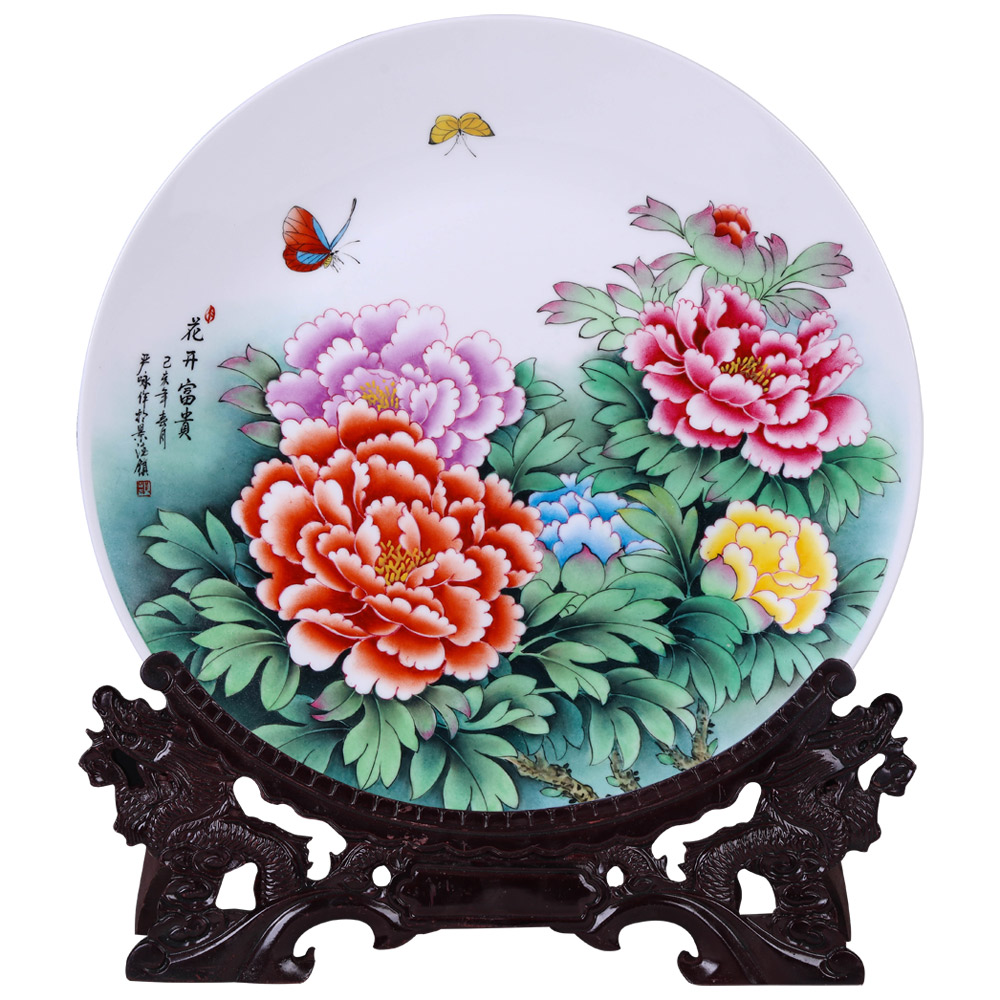 Jingdezhen ceramics hand - made blooming flowers, hang dish sitting room dining - room decorate dish TV ark, of Chinese style household furnishing articles