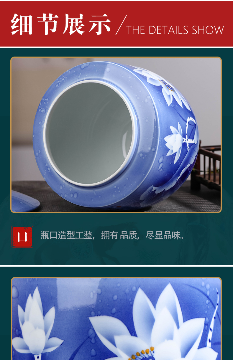 Blue and white porcelain of jingdezhen ceramic tea Chinese tea pot with cover seal storage jar decorations furnishing articles