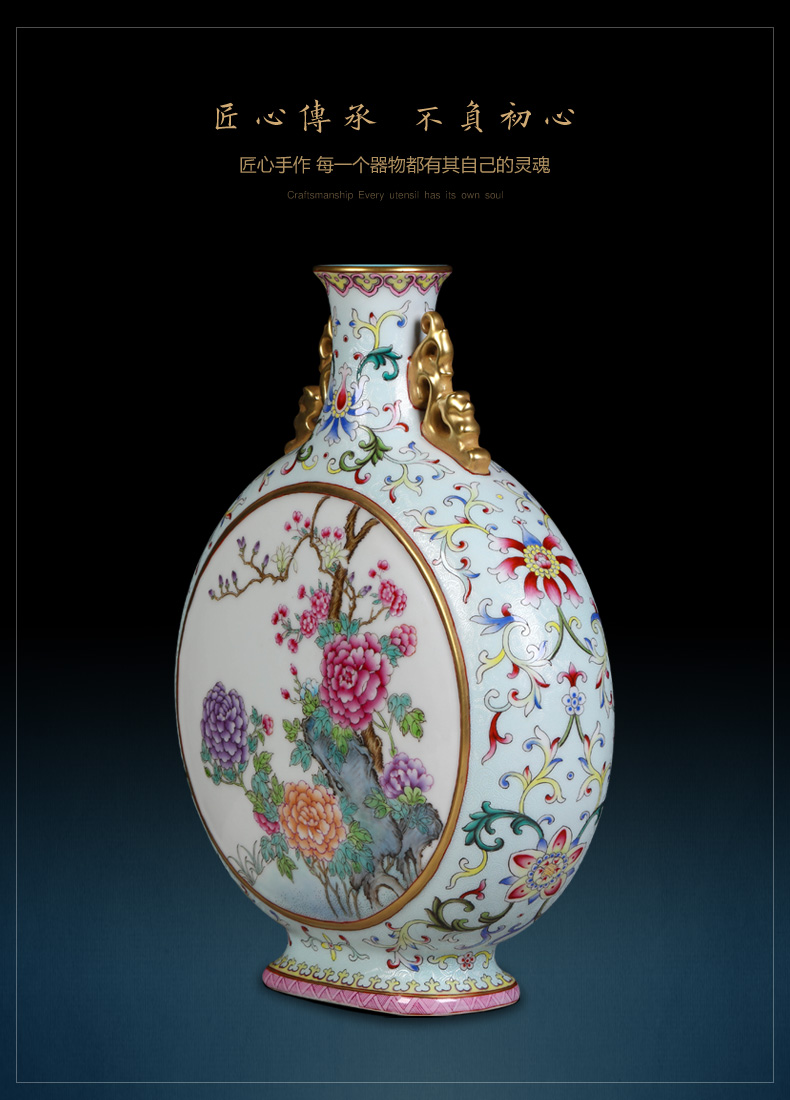 Jingdezhen ceramics archaize grilled green flower poems on vase peony Chinese sitting room porch collection furnishing articles