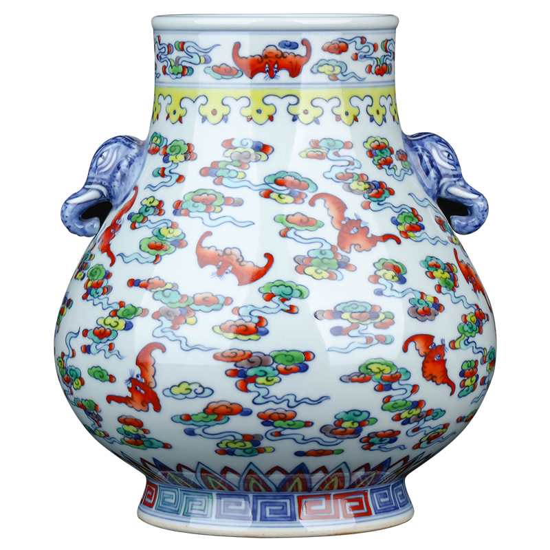 Jingdezhen ceramics ears blue and white buckets color porcelain vase archaize sitting room of Chinese style household flower arranging TV ark, furnishing articles