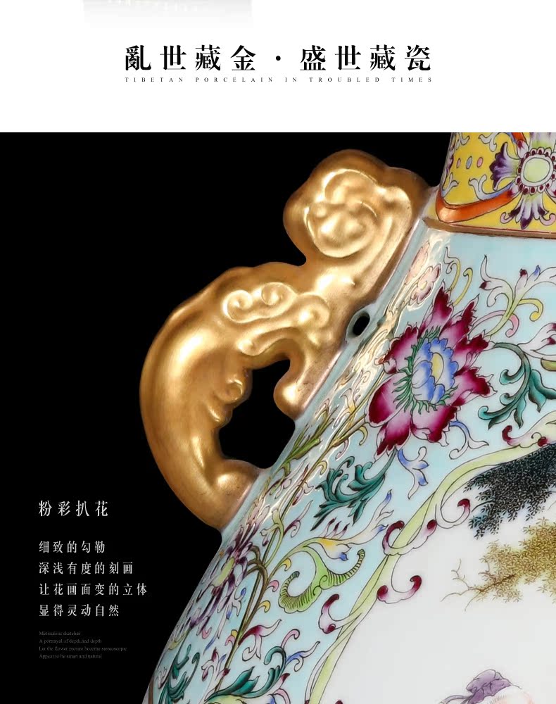 Jingdezhen ceramics imitation the qing qianlong blue scramble for flower character double listen barrels vase Chinese style living room home furnishing articles