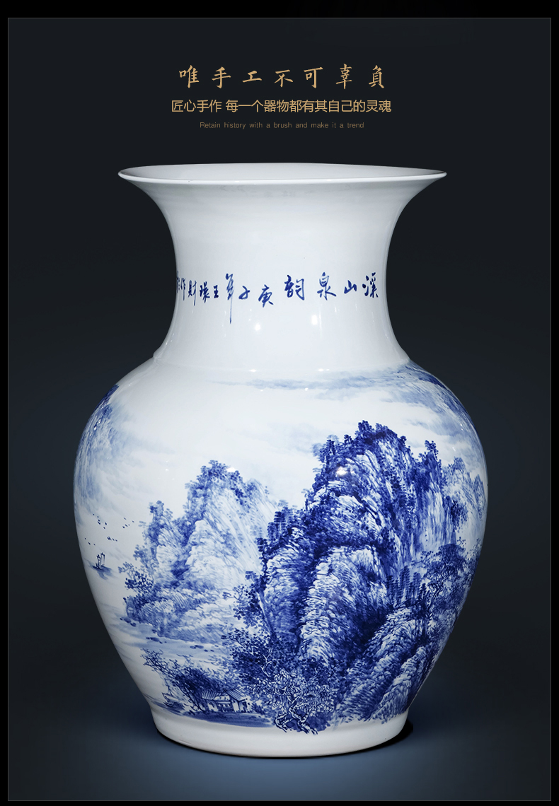 Jingdezhen ceramics hand - made of blue and white porcelain hotel interior furnishing articles archaize sitting room of large vase opening gifts