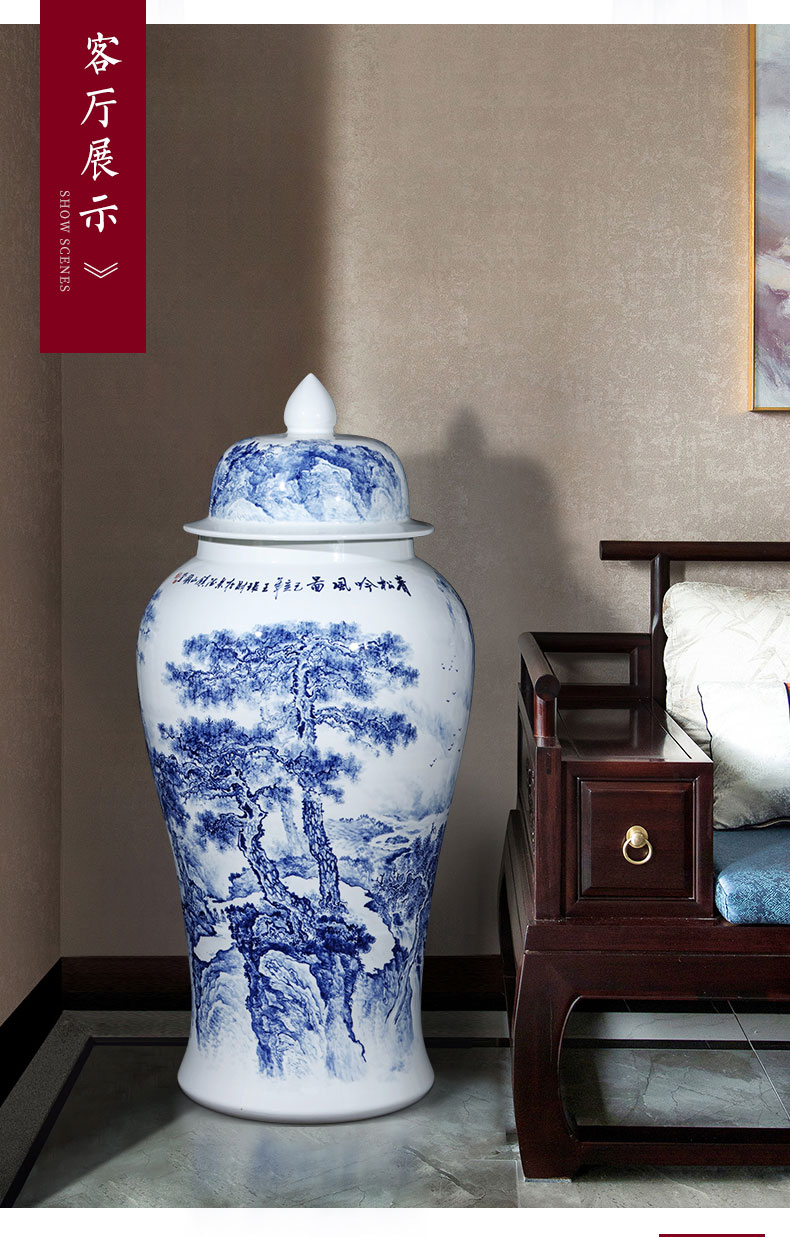 Hotel general hand - made of blue and white porcelain of jingdezhen ceramics oversized tank the sitting room porch place, ground decoration