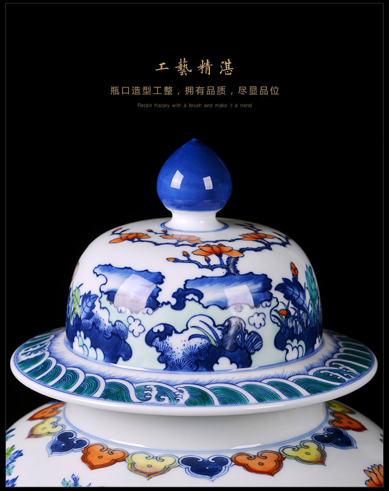 Jingdezhen ceramics general pot famous blue and white color bucket hand - made the icing on the cake storage tank sitting room home furnishing articles