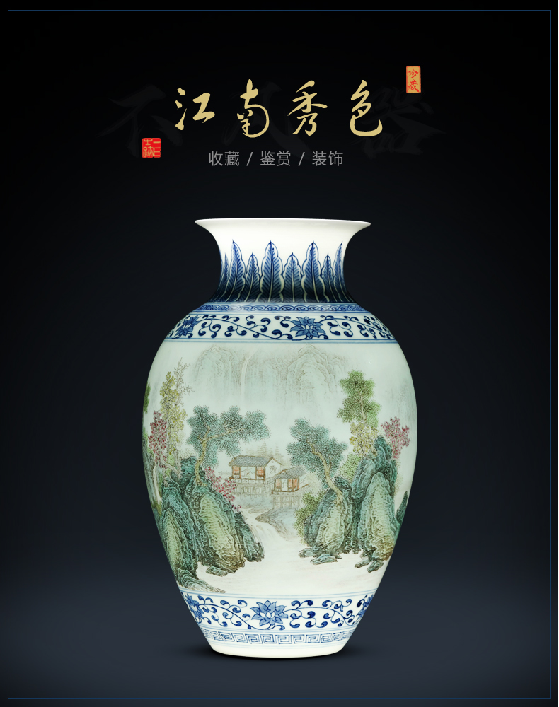 Jingdezhen hand - made painting of flowers and new Chinese style ceramic vases, flower arranging furnishing articles, the sitting room porch rich ancient frame craft ornaments