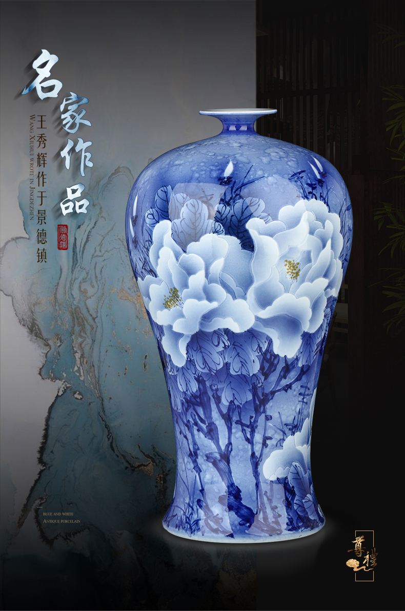 Jingdezhen ceramics hand - made vases, flower arranging carving furnishing articles of Chinese style household living room TV cabinet decorative arts and crafts