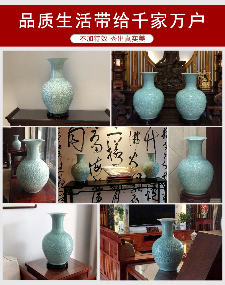 Jingdezhen ceramic vases, flower arranging large carving shadow blue glaze porcelain landing Chinese style living room TV cabinet decoration