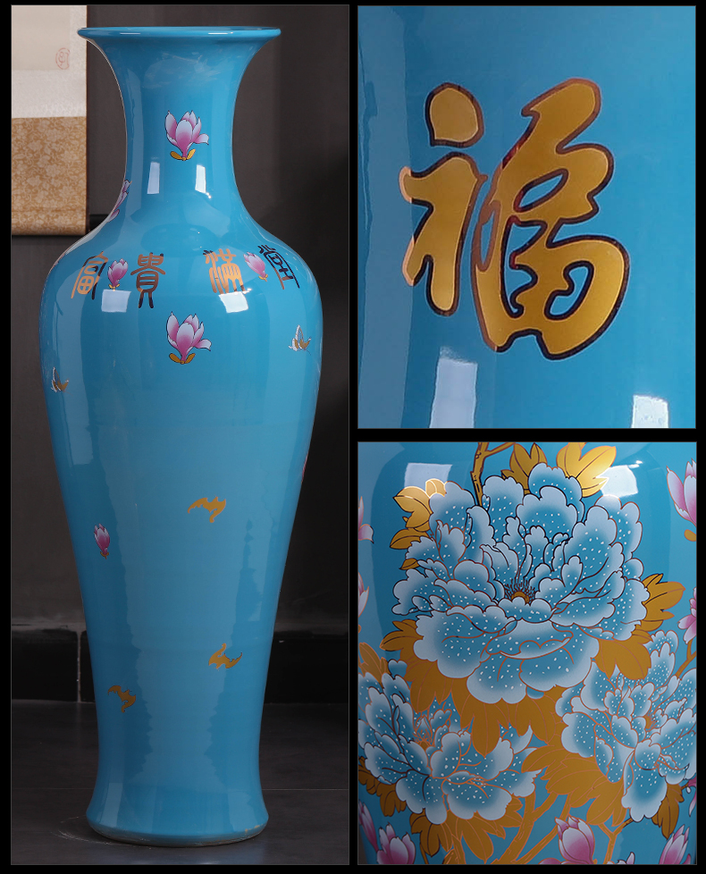 Jingdezhen ceramics Chinese style villa living room porch ground vase furnishing articles large hotel decoration gifts