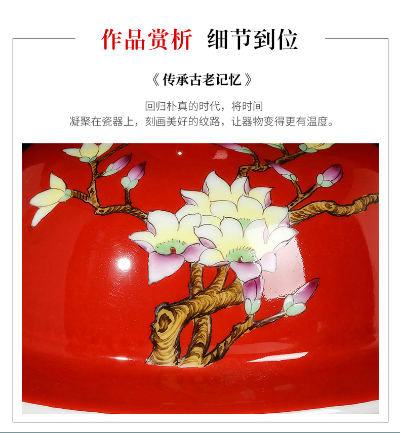 Jingdezhen ceramic powder enamel general tank sitting room desktop furnishing articles large home decoration with cover storage jar