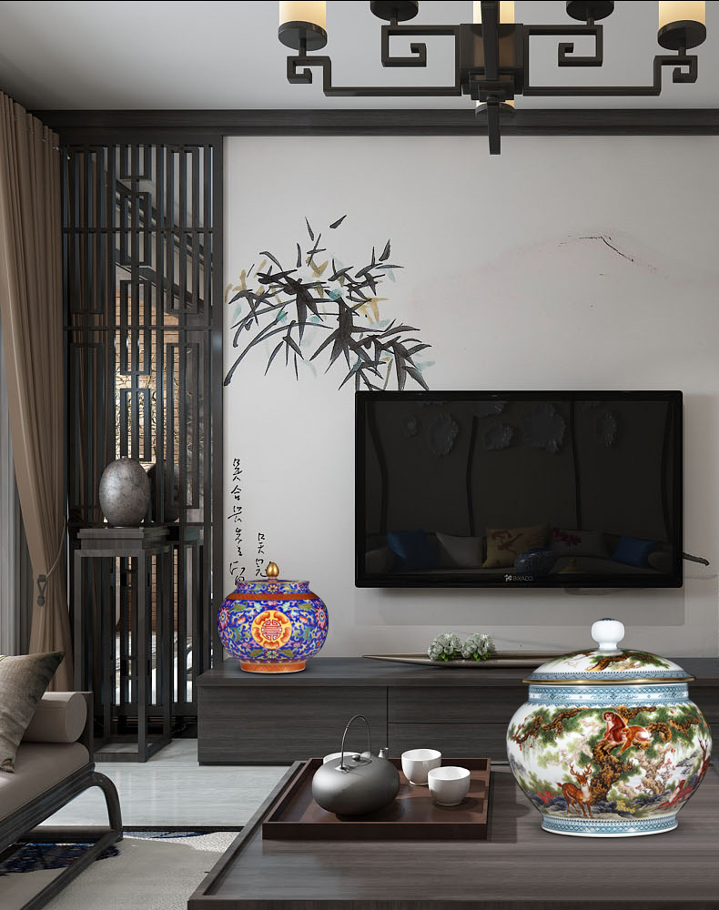 Jingdezhen ceramics colored enamel sealing hou to eloth orb storage tank large caddy fixings puer tea home furnishing articles