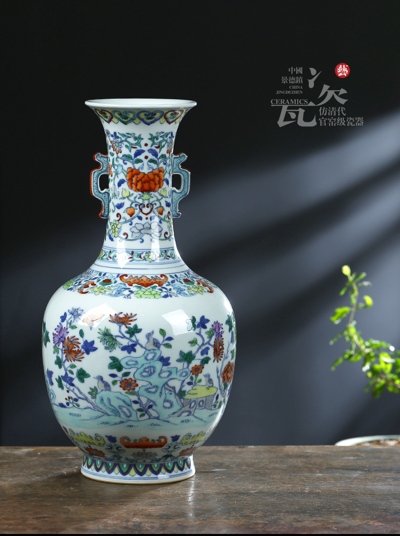 Jingdezhen blue and white color bucket vase furnishing articles sitting room of Chinese style household ceramics flower adornment TV ark, furnishing articles