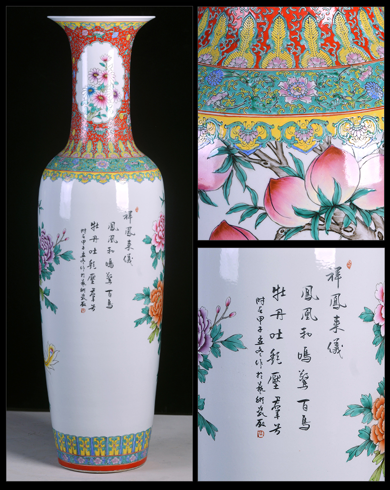 Jingdezhen ceramics craft pastel of large vase large - sized auspicious phoenix restoring ancient ways to the gauge of the sitting room adornment is placed