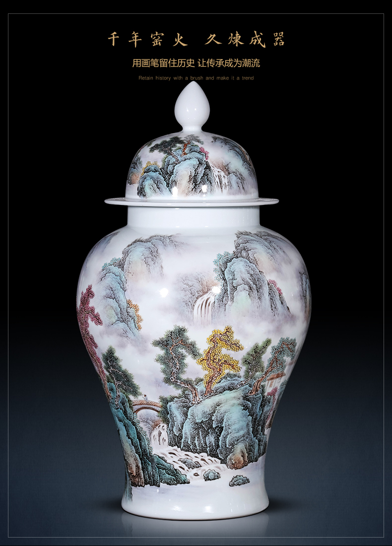 Jingdezhen ceramics hand - made pastel caddy fixings high - grade household of Chinese style with the cover seal pot moisture storage tank