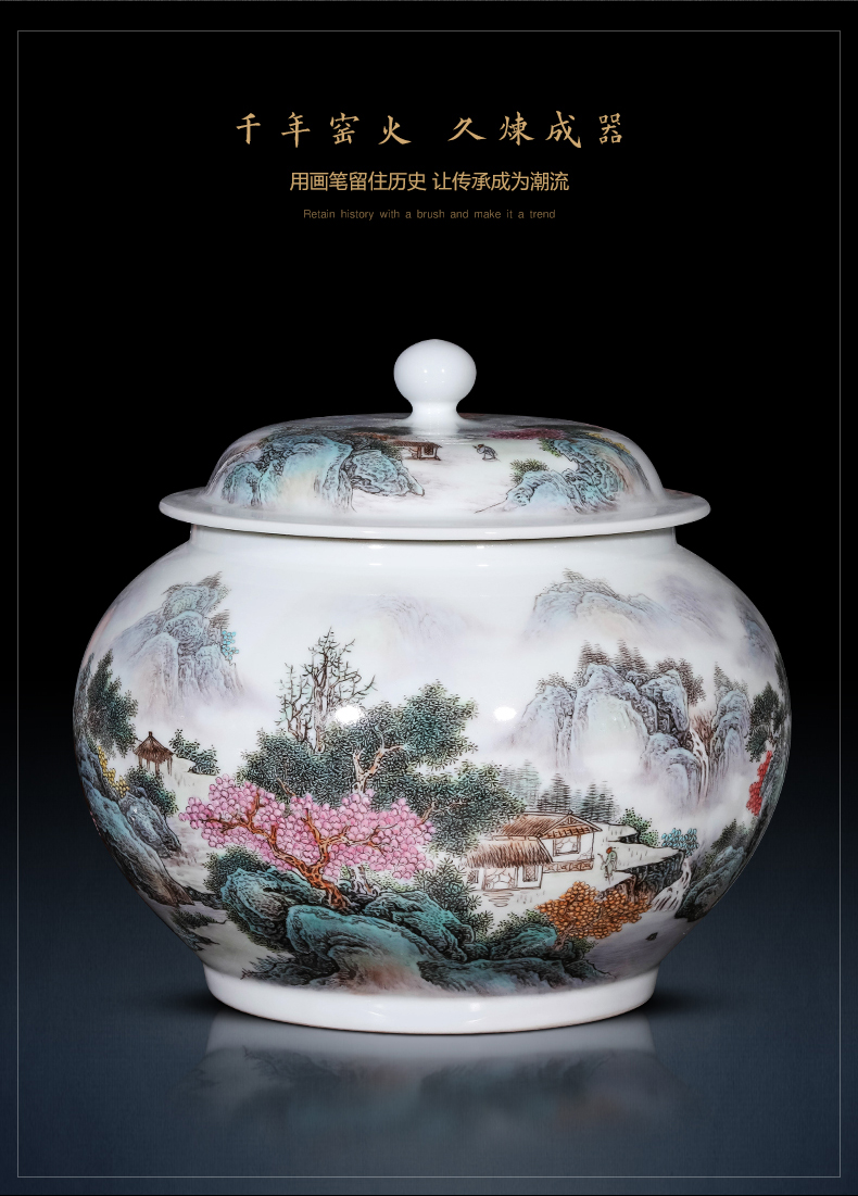 Jingdezhen ceramic antique general powder enamel jar with cover home sitting room porch adornment furnishing articles storage tank tea