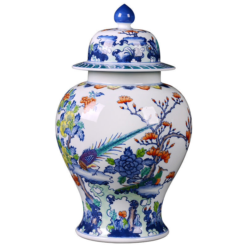 Jingdezhen ceramics general pot famous blue and white color bucket hand - made the icing on the cake storage tank sitting room home furnishing articles