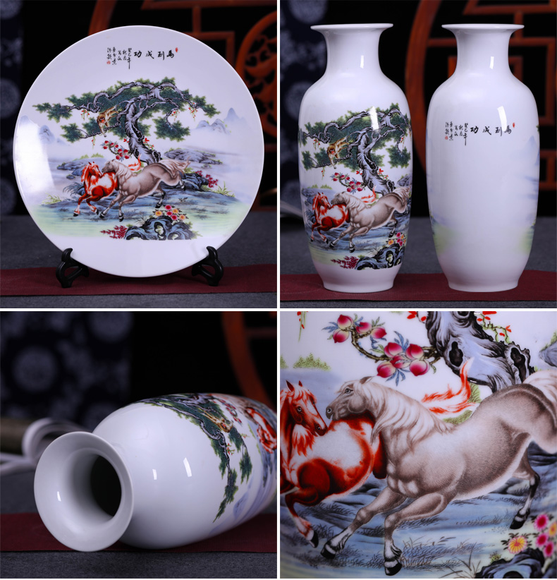 Jingdezhen ceramic vase three - piece hang dish sitting room sitting room adornment study modern new Chinese style household furnishing articles