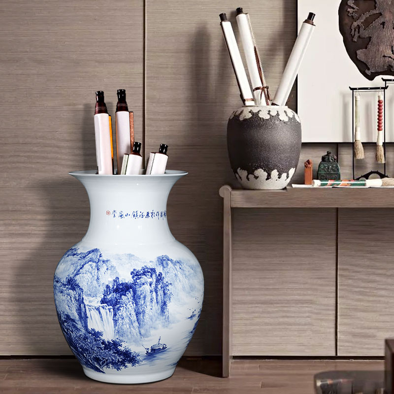Jingdezhen ceramics hand - made of blue and white porcelain hotel interior furnishing articles archaize sitting room of large vase opening gifts
