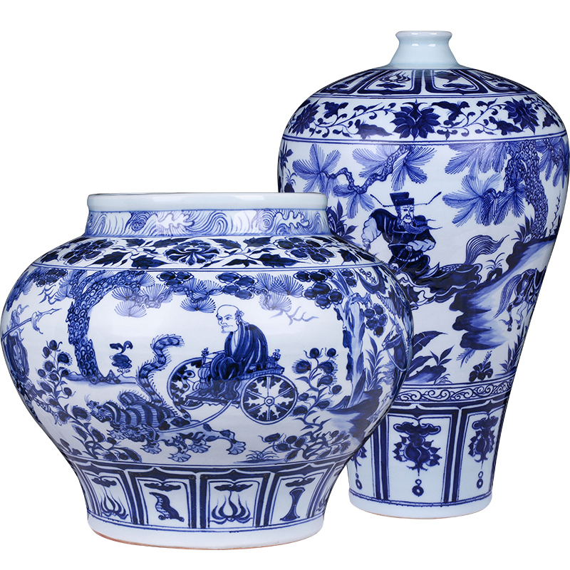 Jingdezhen ceramic vases, antique yuan blue and white porcelain Chinese style household living room TV ark adornment rich ancient frame furnishing articles