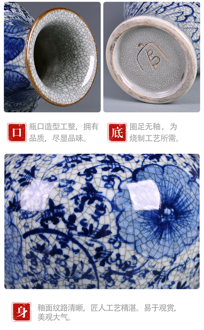 Jingdezhen blue and white porcelain ceramic vases, antique Chinese style household flower arrangement sitting room TV ark, study adornment furnishing articles