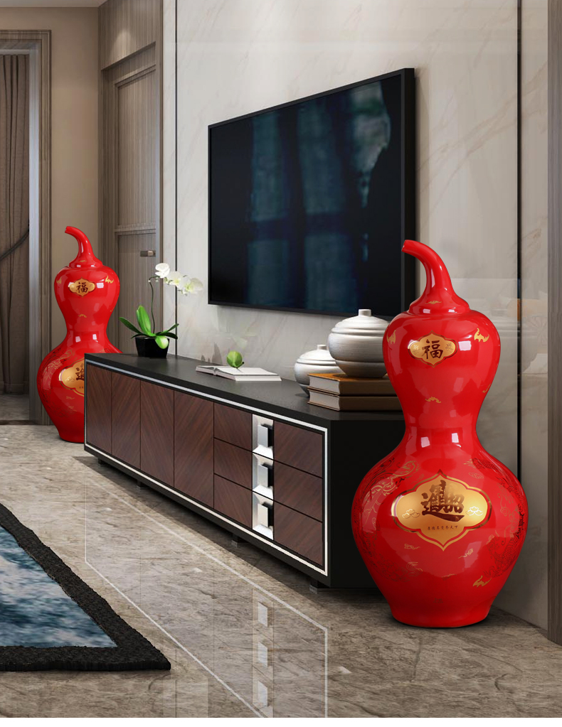 Jingdezhen ceramic vase China red maxim gourd sitting room porch decorate furnishing articles opening gifts