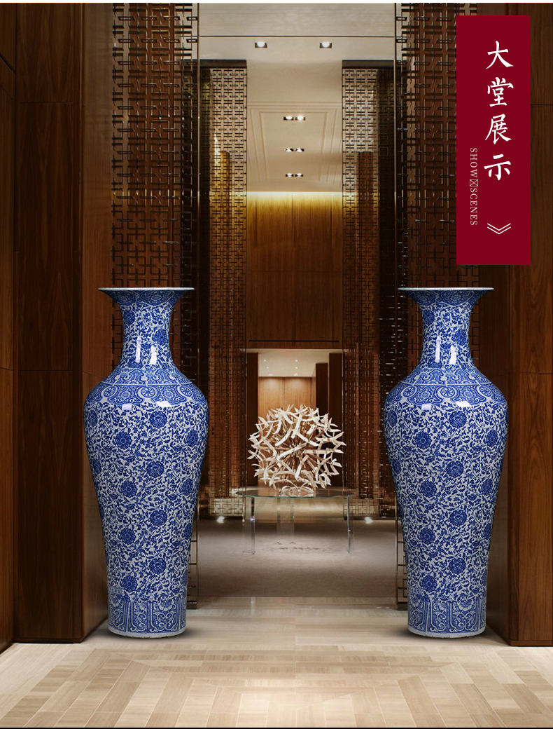 Jingdezhen antique Chinese blue and white porcelain vase landing hotel opening gifts to heavy porch decoration large furnishing articles