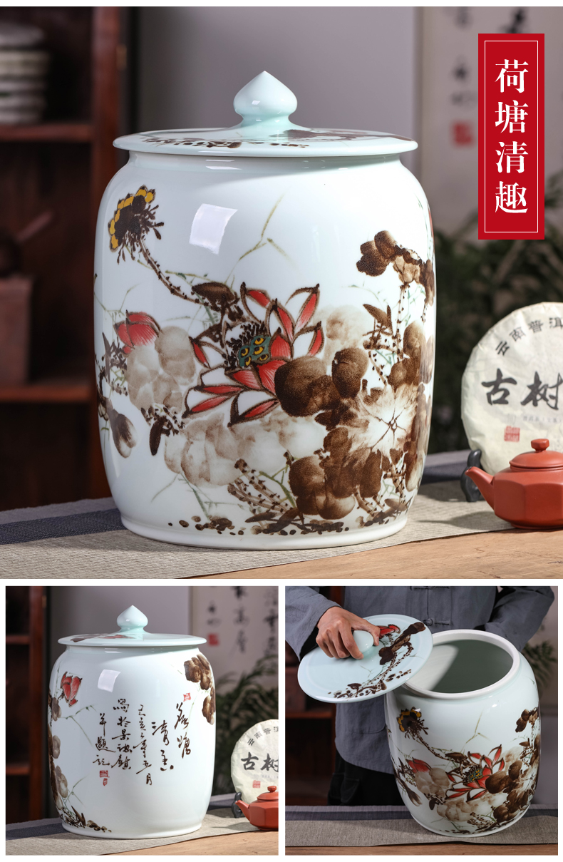 Jingdezhen ceramic tea set blooming flowers porcelain tea pot of large capacity storage tea tea storage sealed cylinder wake furnishing articles