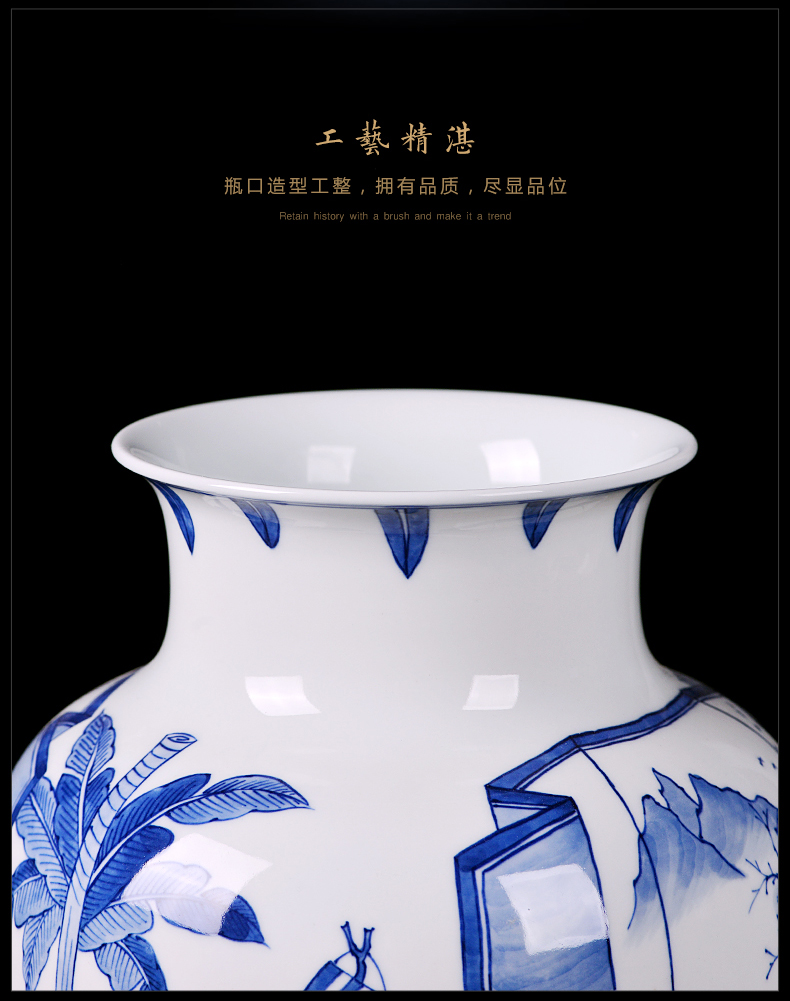 Famous master of jingdezhen ceramics hand - made vases, antique blue - and - white Chinese style living room TV cabinet porch is decorated furnishing articles