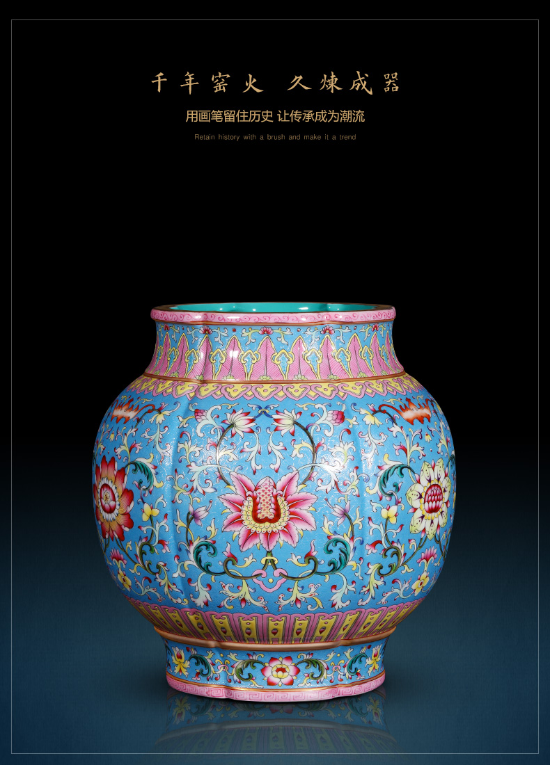 Jingdezhen ceramics imitation the qing qianlong blue scramble for lotus flowers wrapped branches bottle of flower arrangement sitting room adornment household furnishing articles