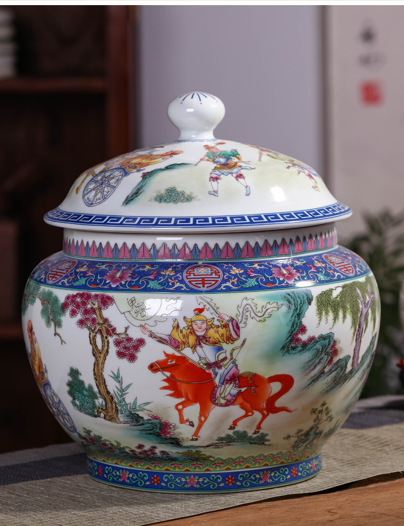 Jingdezhen ceramic tea pot a large household of Chinese style of archaize pastel high - capacity barrel puer tea storage tank