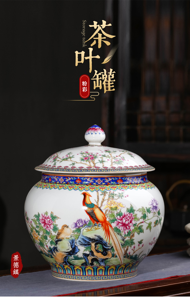 Jingdezhen ceramics with retro pu 'er tea pot large tea cake decoration with cover seal storage tank