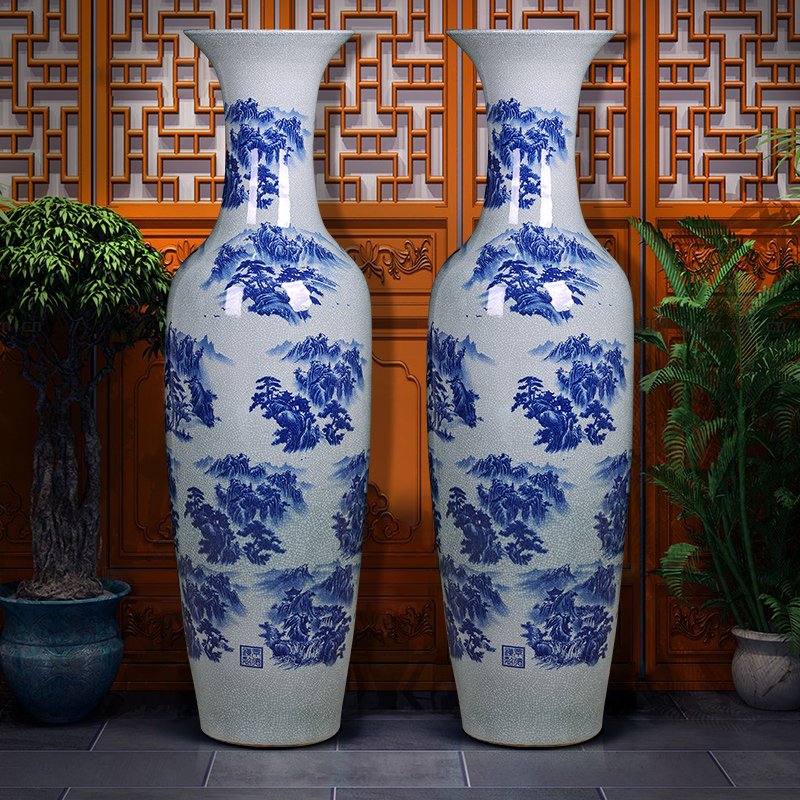 Jingdezhen ceramic archaize crack landscape of blue and white porcelain vase large hotel porch sitting room ground adornment furnishing articles