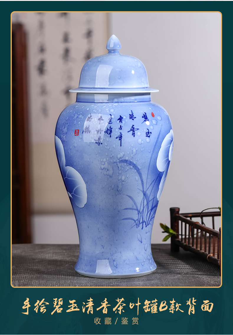 Blue and white porcelain of jingdezhen ceramic tea Chinese tea pot with cover seal storage jar decorations furnishing articles