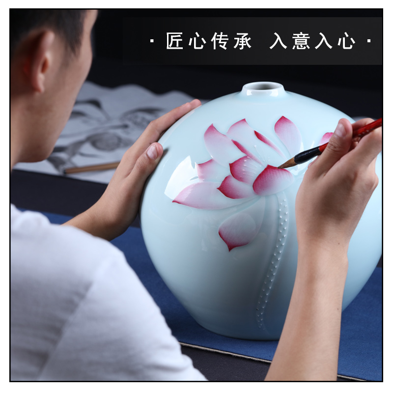 Jingdezhen chinaware lotus pomegranate vases, flower arrangement, zen new Chinese style household adornment rich ancient frame furnishing articles