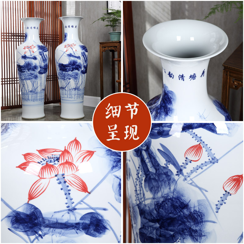 Jingdezhen ceramics landing a large vase hand - made lotus furnishing articles villa hotel decoration crafts are sitting room