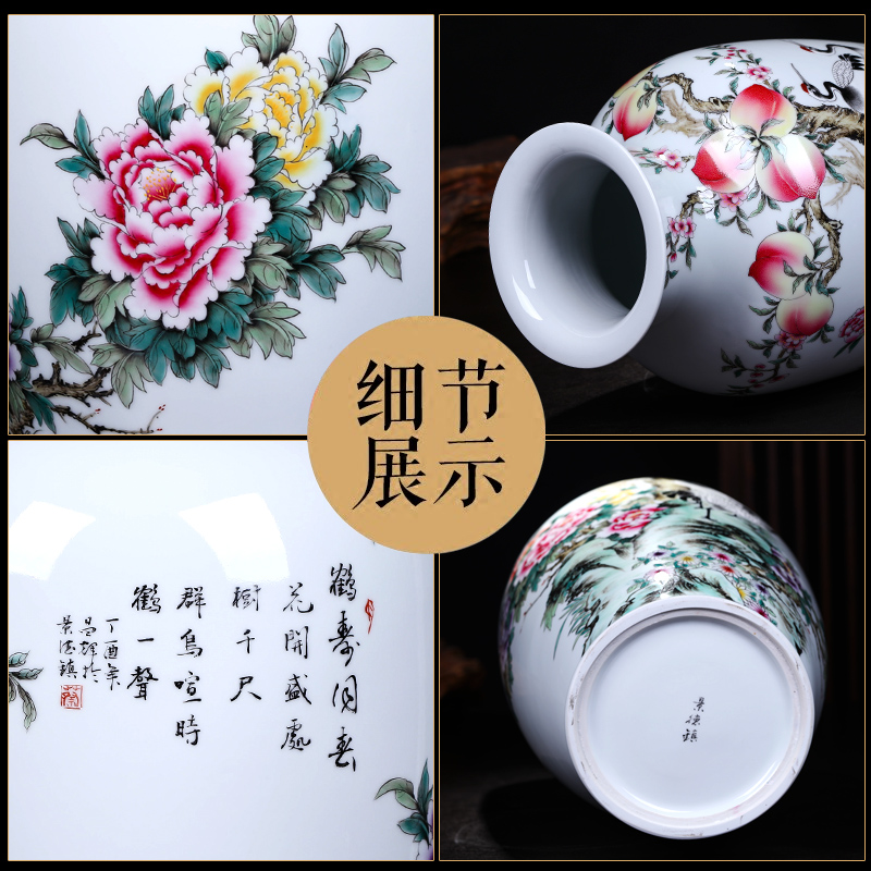 Jingdezhen ceramics vase hand - made pine crane, flower arranging new Chinese style living room decoration crafts porch place
