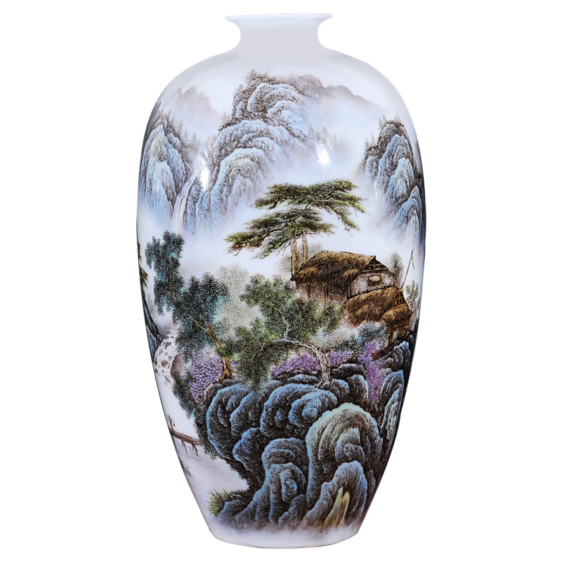 Jingdezhen ceramics hand - made pastel landscape vases, flower arranging furnishing articles large sitting room of Chinese style household decorations