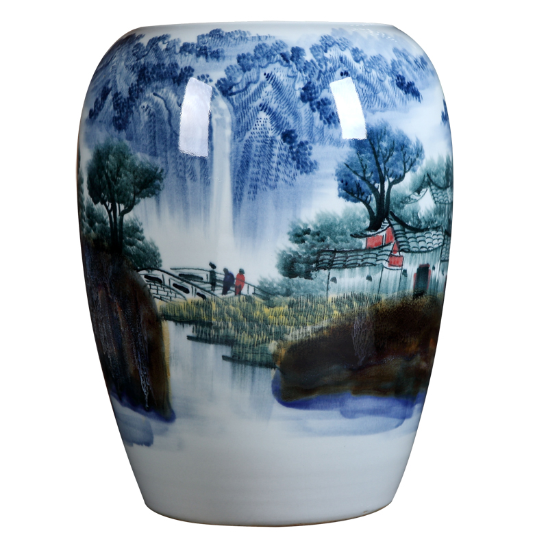 Jingdezhen ceramics vase furnishing articles by hand - made up with landscape picture tube of new Chinese style porch decoration