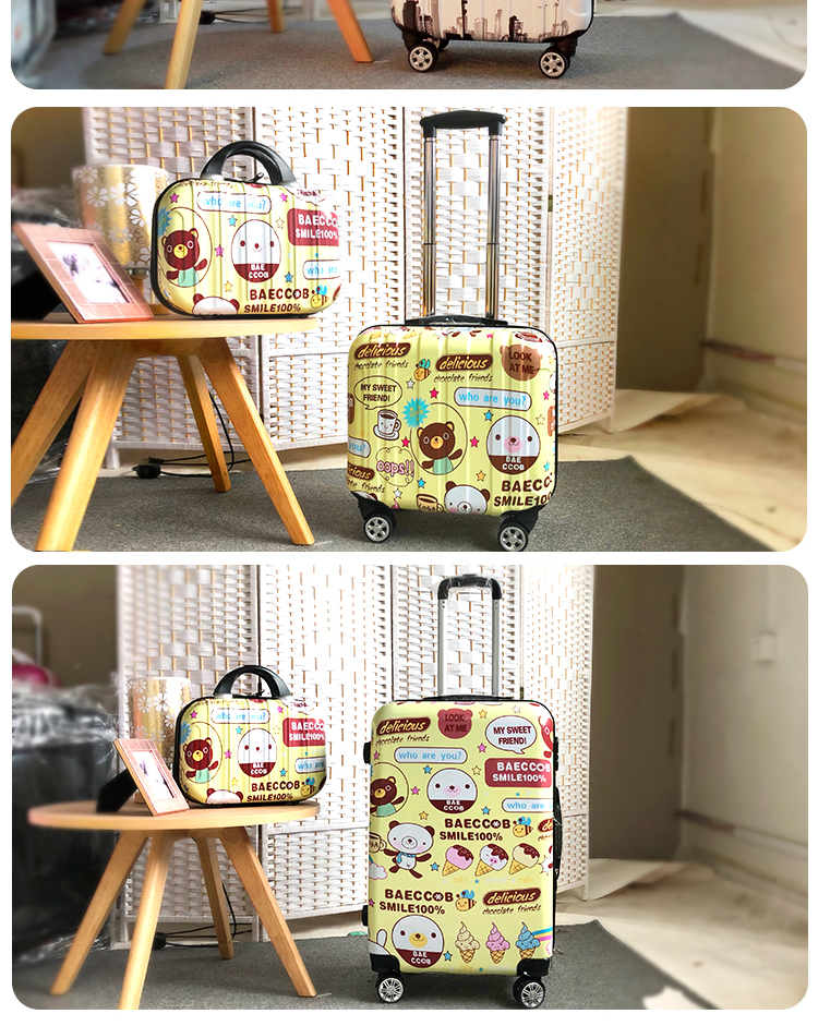 Vali mini vali nhỏ nữ sinh viên xe đẩy trường hợp 18 inch 16 inch nội trú trường hợp trẻ em siêu nhẹ bánh xe phổ quát vali kéo vải