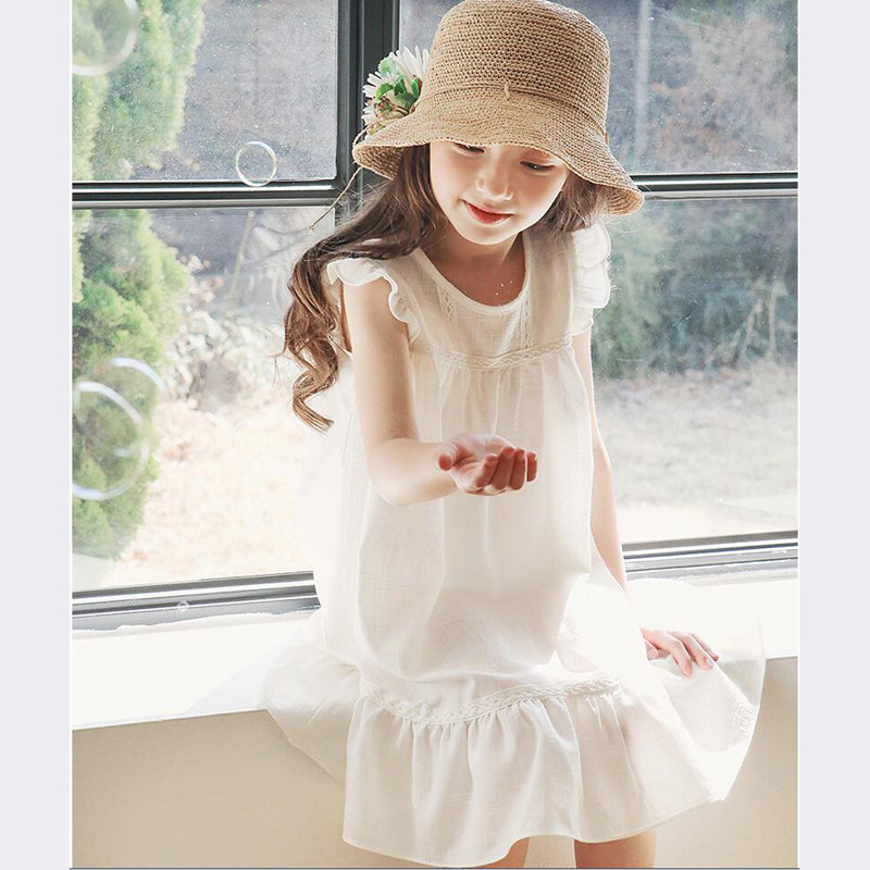 Girls Dress Summer 2022 New Children's Summer Dress Pajamas Casual Cotton Linen Princess Skirt White Loose Skirt
