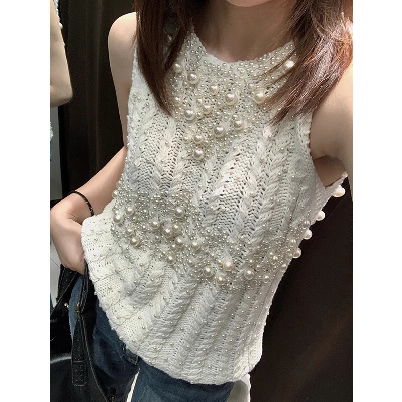 In Stock Za Spring European Style High-End Heavy-Duty Pearl Sleeveless Knit Vest Sweater for Women 2142194 In Stock Za Spring European Style High-End Heavy-Duty Pearl Sleeveless Knit Vest Sweater for Women 2142194