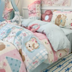 Cute Puppy Four-Piece Set 100% Pure Cotton Bed Sheet Duvet Cover Student Dormitory Single Bed Three-Piece Set 3