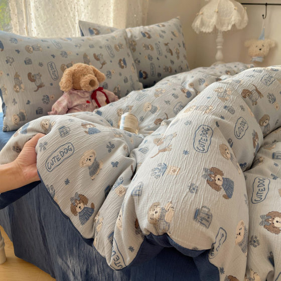 A Four-Piece Bed Set with Double-Layer Gauze Duvet Cover for Single Bed, 2026 New Model Duvet Cover, Bed Sheet, Duvet Cover, Dormitory Three-Piece Set 4